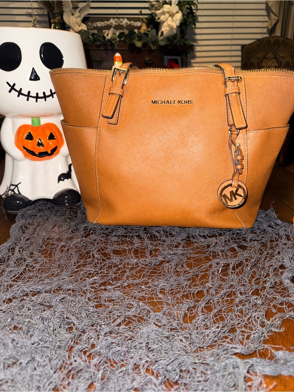 Michael Kors Caramel Saffiano Leather Tote with MK Charm